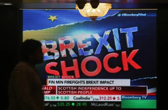 TV screen saying Brexit Shock