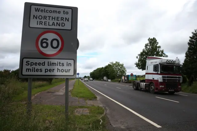 A roadsign at the Irish border that reads: 'Welcome to Northern Ireland'