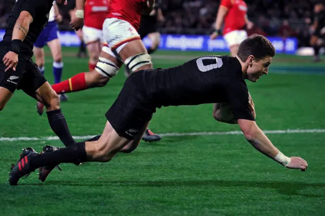 Beauden Barrett scores a try