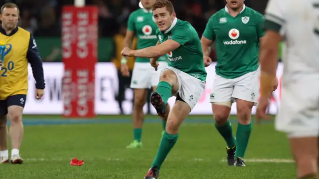 Paddy Jackson kicks a penalty