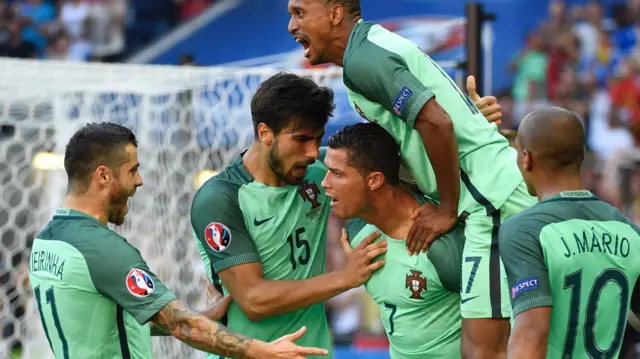 Cristiano Ronaldo celebrates with team-mates