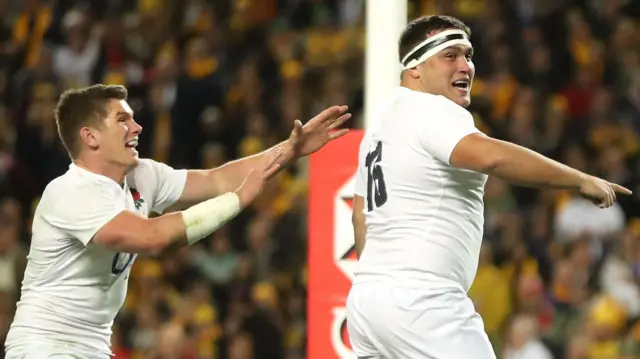 Jamie Geroge celebrates a try