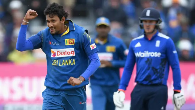 Lakmal celebrates the wicket of Hales