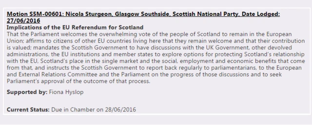 Nicola Sturgeon's: Implications of the EU Referendum for Scotland