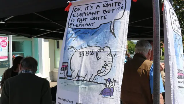 HS2 protestor tea-towel reads: "OK, it's a white elephant but it's a fast white elephant"