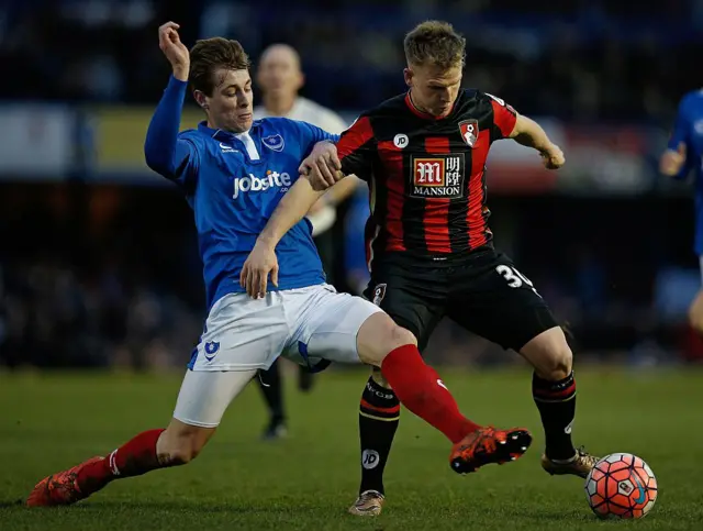 Paul Webster of Portsmouth and Matt Ritchie of Bournemouth, FA Cup tie 2016