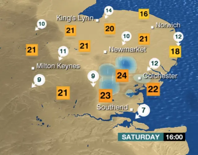 East of England weather map