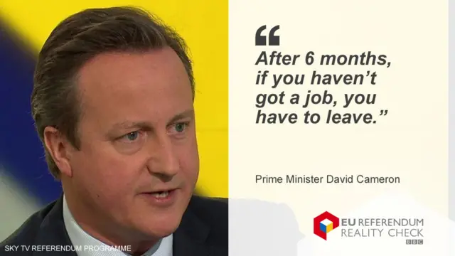 David Cameron saying: After 6 months, if you haven't got a job, you have to leave