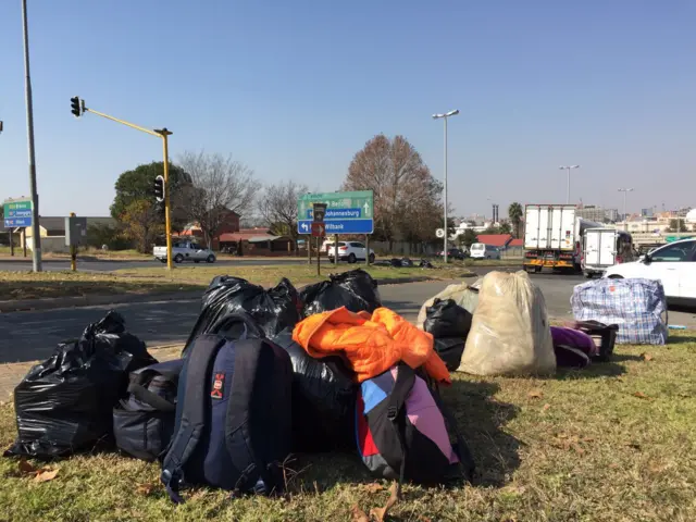 Passengers left their belongings by the roadside