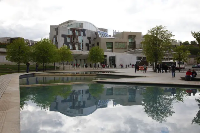 Holyrood reflected in a pond