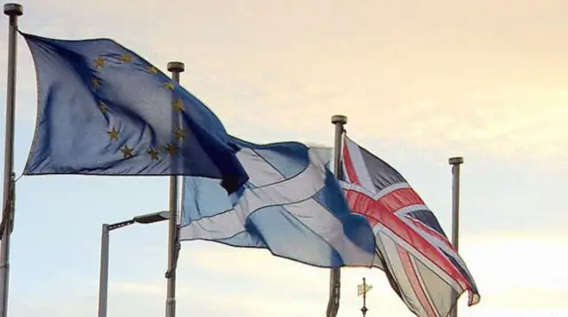 EU, Saltire and Union Jack flags