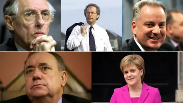 Donald Dewar, Henry McLeish, Jack McConnell, Alex Salmond and Nicola Sturgeon