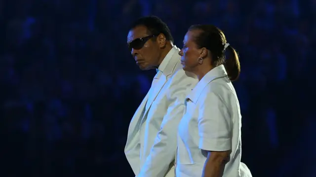 Muhammad Ali and his wife Yolanda at the 2012 Olympic Games