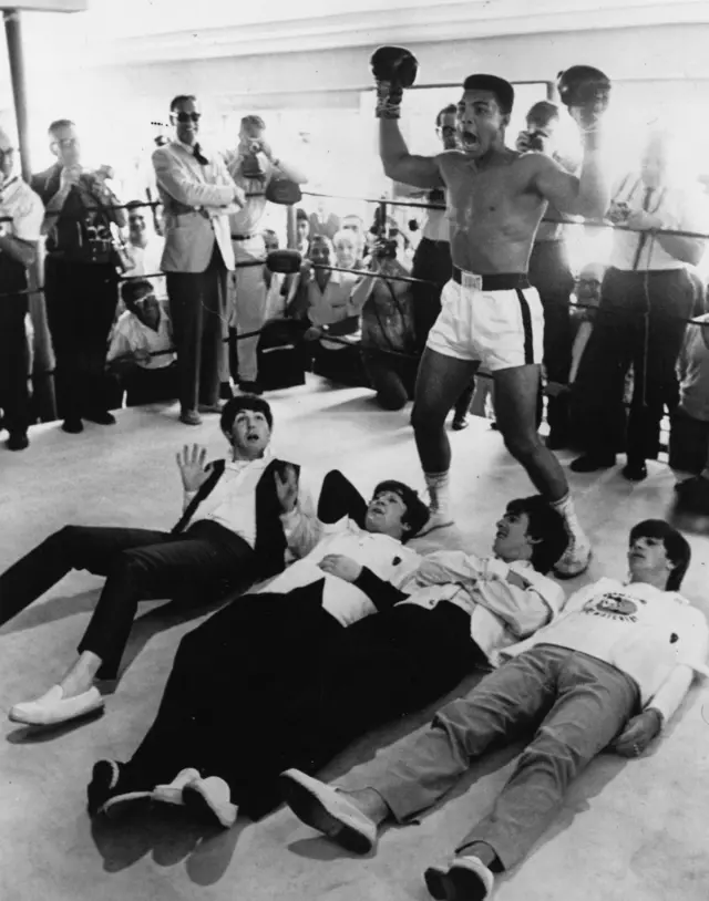 The Beatles and the then Cassius Clay in 1964