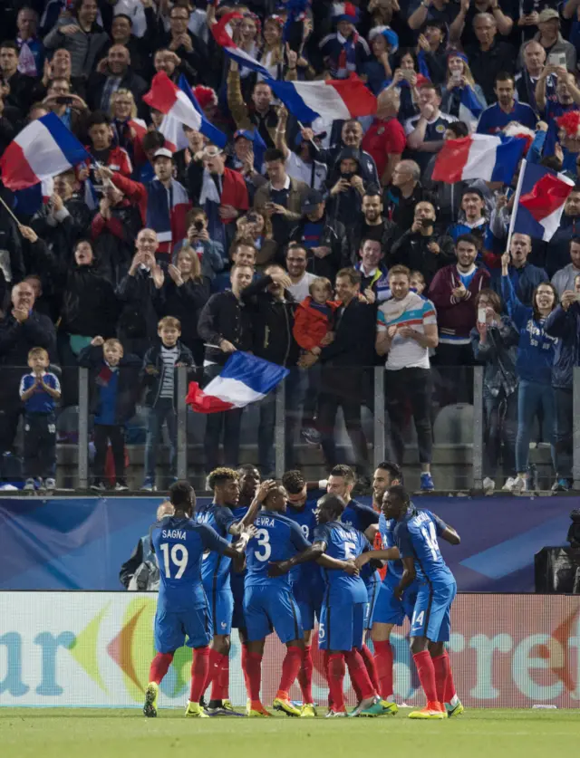 The assertive performance of France in the first half has the home fans in raptures.