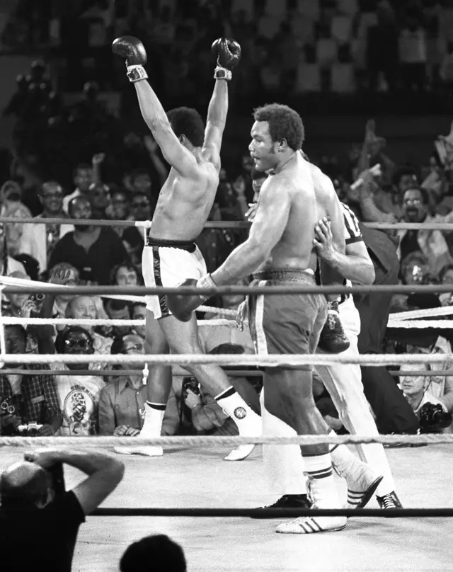 Ali beats Foreman in the Rumble in the Jungle