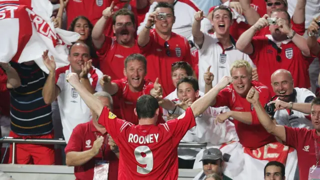 Wayne Rooney celebrates scoring in 2004