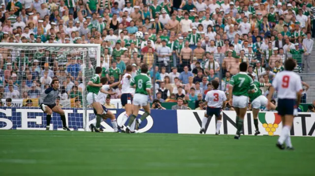 Ray Houghton scores against England