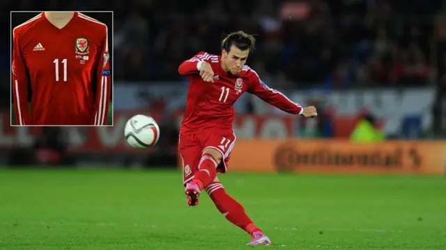 Gareth Bale's shirt from the crucial win over Cyprus at home in October 2014. Pic: Simon Shakeshaft/Getty Images