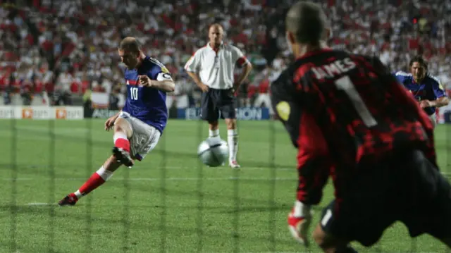 Zinedine Zidane scores against England