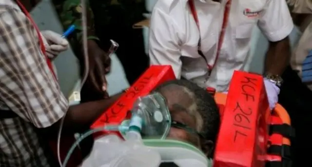 Someone rescued from the collapsed building in Nairobi in May 2016