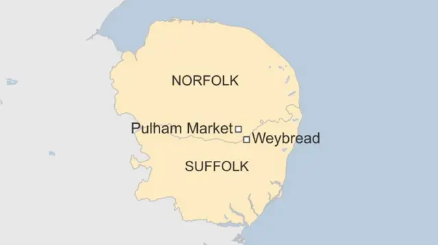 Map showing Weybread and Pulham Market