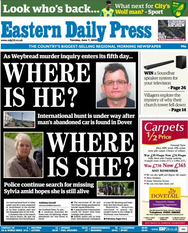 Eastern Daily Press front page