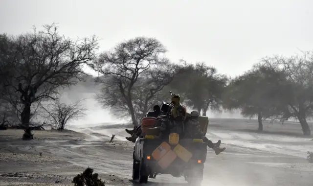 Nigerien soldiers patrol Bosso, near the Nigerian border