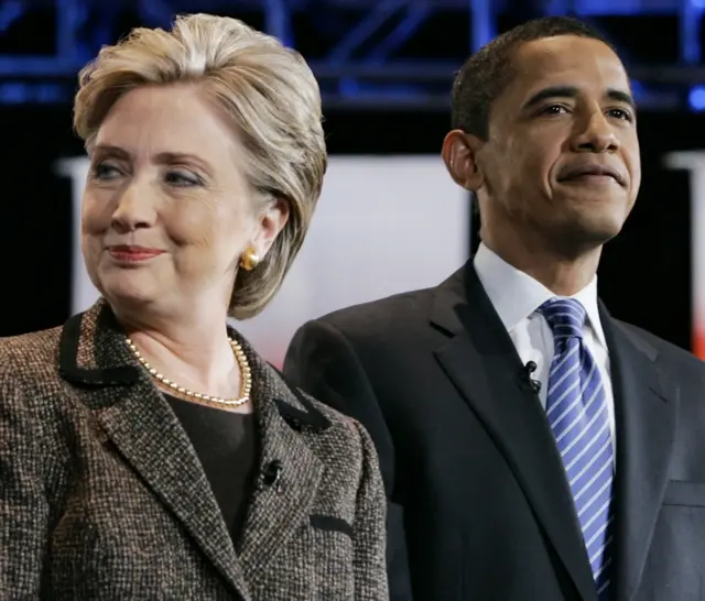 Democratic presidential hopefuls Hillary Clinton and Barack Obama in 2008