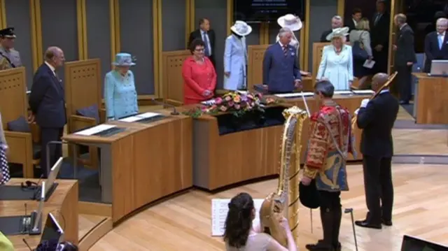 The Queen in the Senedd chamber