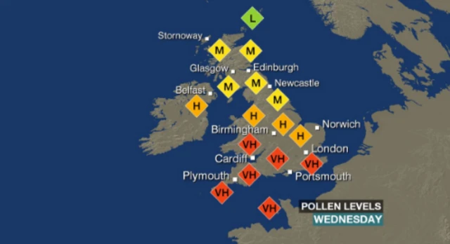 Pollen levels for Wednesday June 8