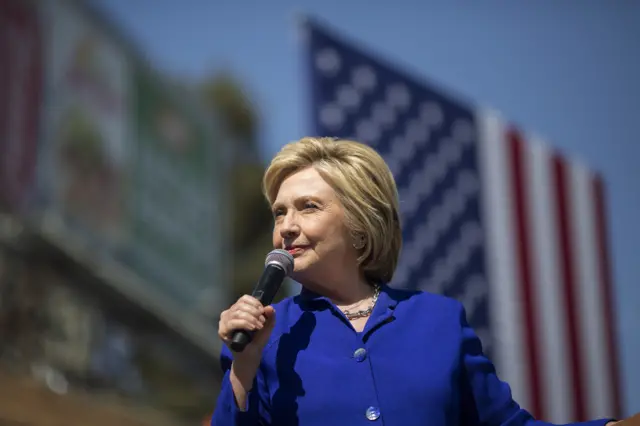 Democratic presidential candidate Hillary Clinton speaks at the South Los Angeles Get Out The Vote Rally at Leimert Park Village Plaza on June 6, 2016 in Los Angeles, California.