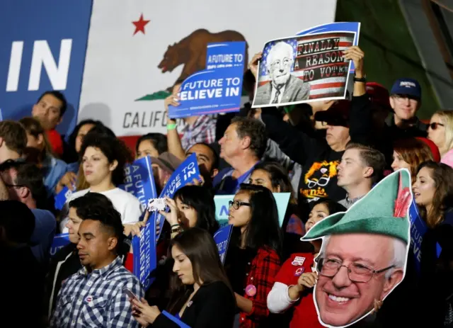 Bernie Sanders supporters in Santa Monica, California