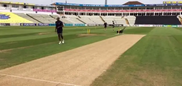 Warming up at Edgbaston Cricket Ground