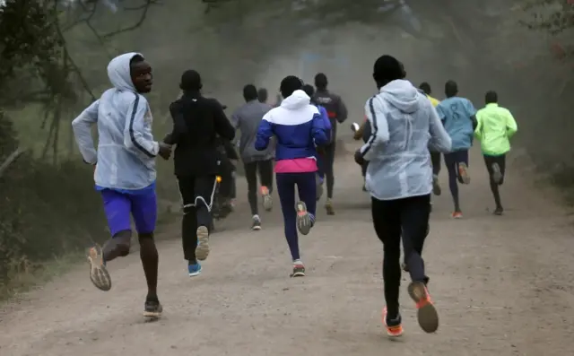 Athletes from South Sudan jogging in Kenya