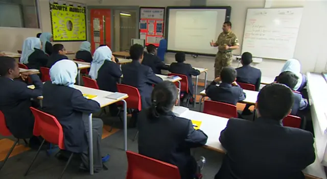 Captain Naveed Muhammad giving a talk to pupils at Rockwood Academy