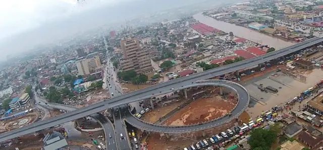 Ariel shot of flood water in Accra