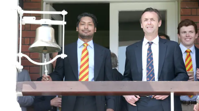 Kumar Sangakkara rings the bell at Lord's