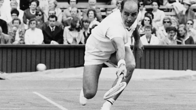 Bob Hewitt competing against Cliff Richey of the USA in the first round of the Men's Singles at Wimbledon, London, 24th June 1969