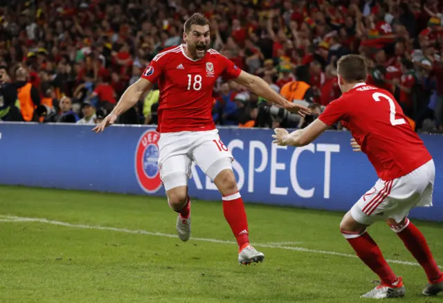 Sam Vokes celebrates