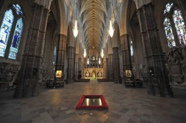 The Tomb of the Unknown Warrior in Westminster Abbey, which is open to the public overnight for the first time in more than 50 years