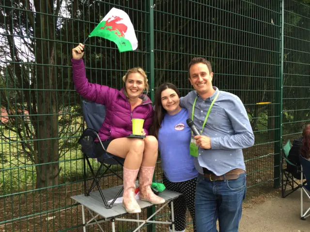 Welsh fans with BBC Radio 1's Simon Mundie