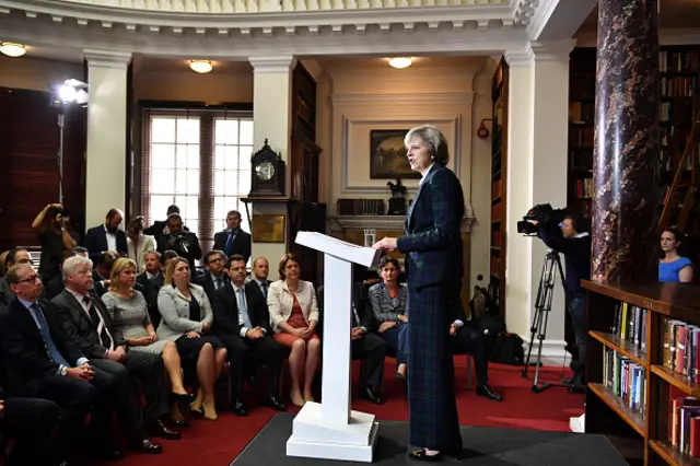 Theresa May at leadership announcement meeting