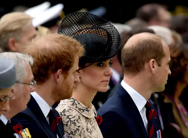 The Duchess of Cambridge with Prince Harry and Prince William