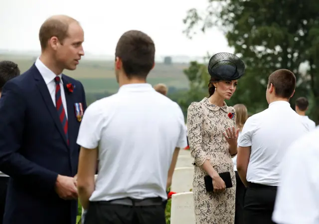 Duke and Duchess of Cambridge speaking to schoolchildren at Somme commemoration