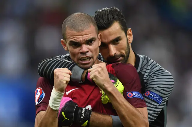 Pepe and Rui Patricio celebrate