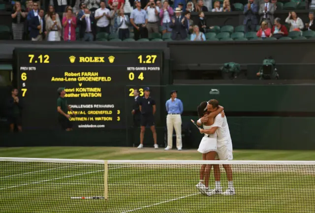 GB's Heather Watson celebrates with her mixed doubles partner Henri Kontinen