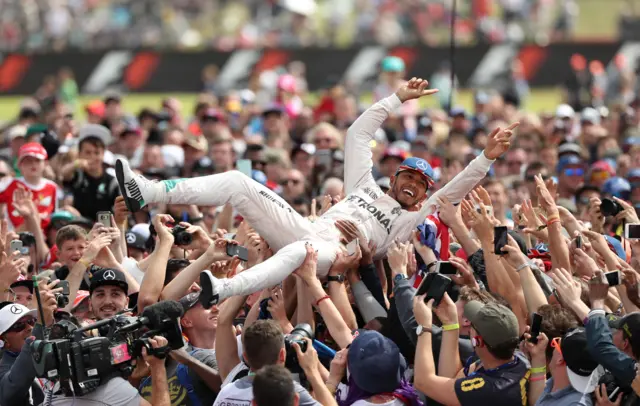 Hamilton crowd surfing