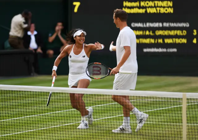 GB's Heather Watson with mixed doubles partner Henri Kontinen from Finland