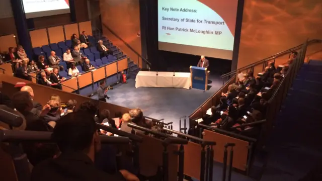 The transport secretary Patrick McLoughlin speaking in Birmingham